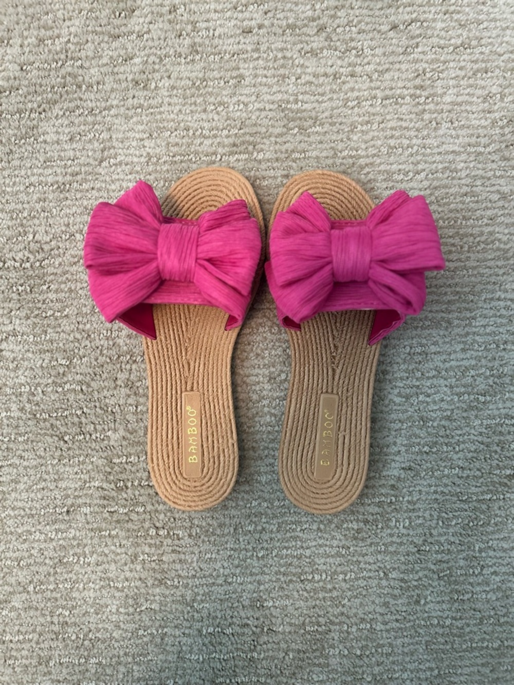 BAMBOO Hot Pink Bow Slide Sandals